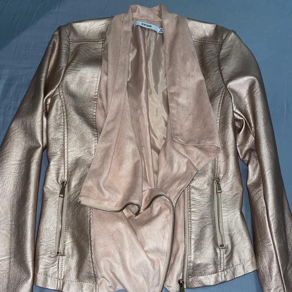 Just fab rose gold faux leather & suede jacket.